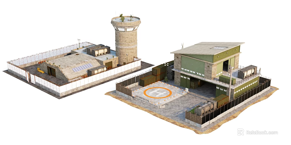 Colorful Cartoon Scenery Featuring Tower Houses With Helicopter Pad Fences And Green Roofs 3d model 