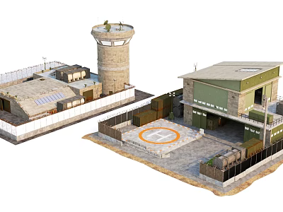 Colorful Cartoon Scenery Featuring Tower Houses With Helicopter Pad Fences And Green Roofs 3d model