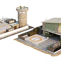 Colorful Cartoon Scenery Featuring Tower Houses With Helicopter Pad Fences And Green Roofs