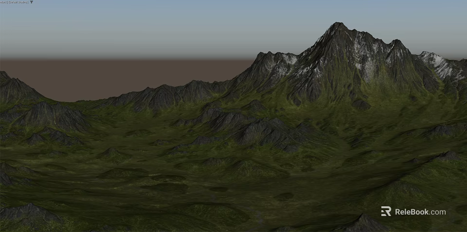 Natural Garden Landscape With Green Grass Mountain Peaks And Rolling Hills 3d model 