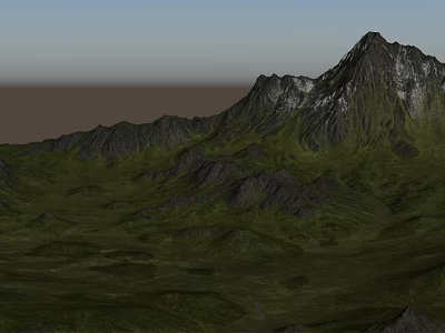 Natural Garden Landscape With Green Grass Mountain Peaks And Rolling Hills 3d model
