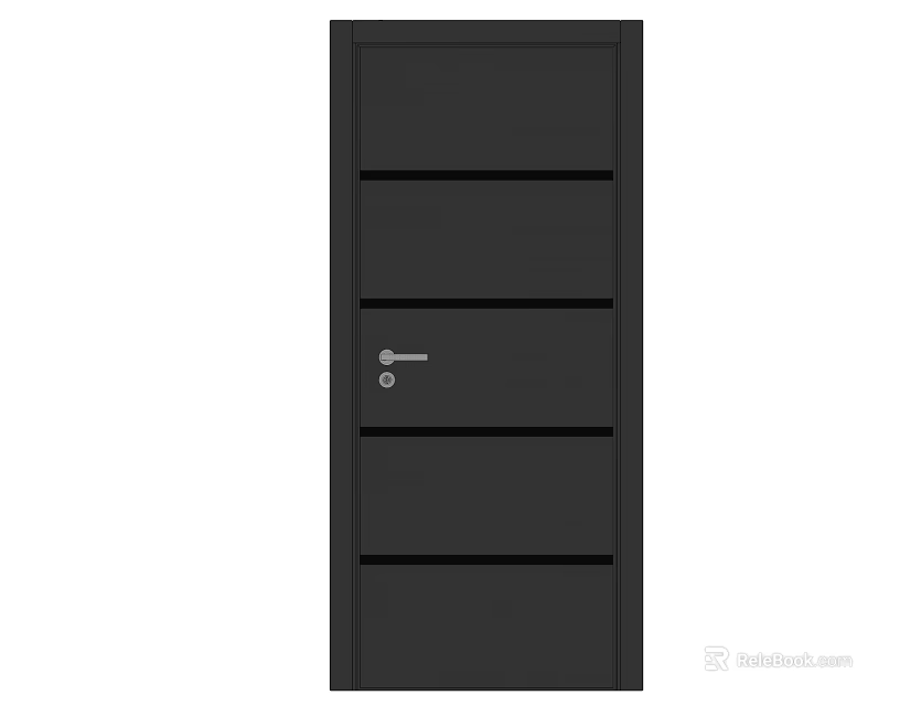 Black Modern Swing Door With Horizontal Panels And Secure Lock Design 3d model