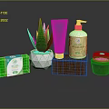 Natural Skincare Products With Aloe Vera Plant Green Tube Pump Bottle Soap And Jar