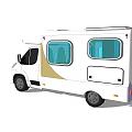White Camper Van Exterior Design With Blue Windows Roof Features And Beige Decoration