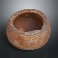 Ancient Terracotta Sculpture Carving With Textured Surface Round Shape And Worn Details