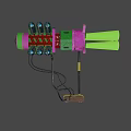 Sci Fi Weapon With Pink Green Design Glowing Green Energy Cells Firing Laser Beam