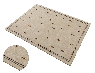 Light Beige Square Rug With Leaf Motifs Small Symbols And Detailed Border 3d model
