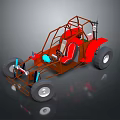 Red Off-Road Race Car Roll Cage Frame With Steering Wheel Bucket Seat And Wheels