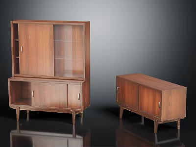 Modern Wooden Display Cabinet And Storage Cabinet With Glass Doors And Tapered Legs 3d model