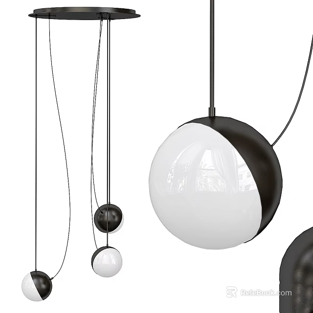 Modern Spherical Pendant Light Design With Black And White Color For Home Interior 3d model 