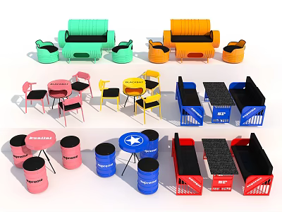 Colorful Modern Sofa and Coffee Table Set With Various Styles and Vibrant Colors 3d model