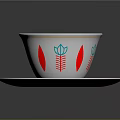 White Decorative Bowl And Plate With Red Teal Leaf Patterns And Yellow Trim
