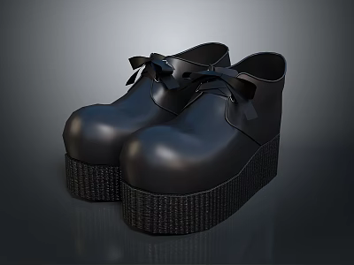 Black Platform Shoes With Bow Detail And Woven Textured Thick Soles 3d model