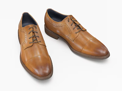 Brown Leather Lace Up Dress Shoes With Perforated Design And Leather Sole 3d model