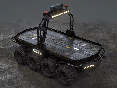 Six Wheeled Utility Vehicle With Flatbed Cargo Bed And Roof Mounted Equipment 3d model