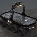 Six Wheeled Utility Vehicle With Flatbed Cargo Bed And Roof Mounted Equipment