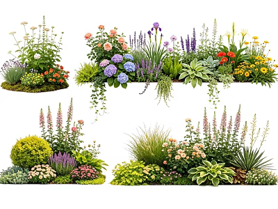 Vibrant Plant Combinations With Colorful Flowers Green Shrubs And Perennial Plants 3d model
