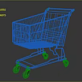 Metal Shopping Cart With Silver Frame Green Handles And Four Wheels