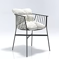 Modern Single Chair With Black Metal Frame And White Plush Cushion Backrest