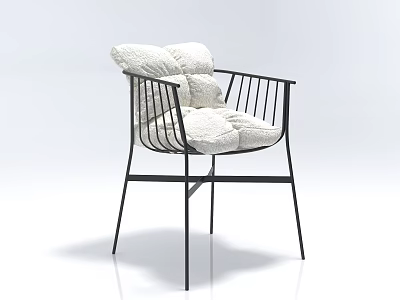 Modern Single Chair With Black Metal Frame And White Plush Cushion Backrest 3d model