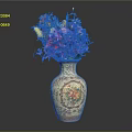Vibrant Assorted Flowers Placed In Decorative Vase With Yellow Gold Floral Patterns