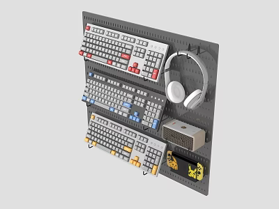 Digital Accessories Organizer Rack With Multiple Keyboards Headphones And Gadgets 3d model