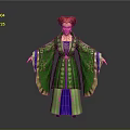 Elegant Game And Movie Character In Green Robe With Red Hairstyle And Golden Decorations
