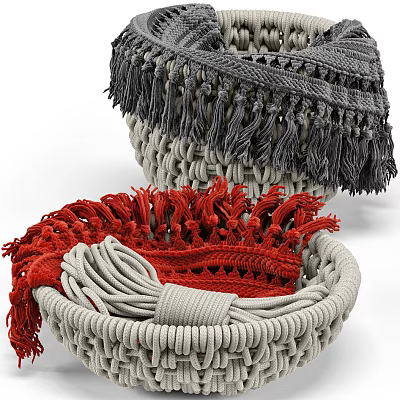 Woven Storage Baskets With Fringes In Gray Red And White For Home Decor Organizing 3d model