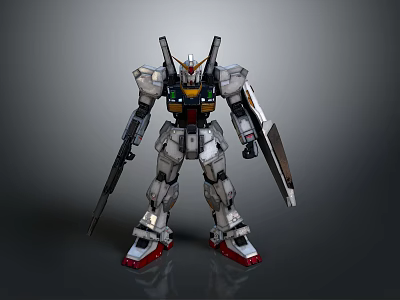 White Armored Mecha Game Character With Dual Swords Back Antennas And Red Feet 3d model