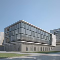 Modern Multi storey Office Building Exterior Design With Glass Curtain Wall And Front Lawn