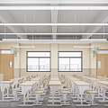 Well Lit Modern School Classroom With Desks Chairs Fans And Windows