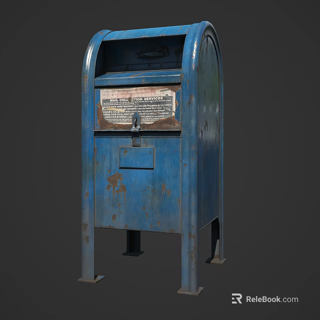 Vintage Blue Metal Mailbox With Rusty Surface Mail Slot And Label 3d model 