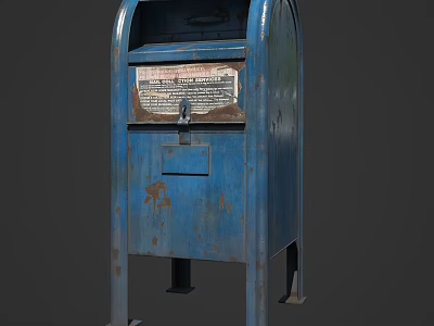 Vintage Blue Metal Mailbox With Rusty Surface Mail Slot And Label 3d model