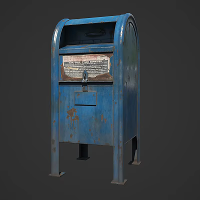 Vintage Blue Metal Mailbox With Rusty Surface Mail Slot And Label 3d model