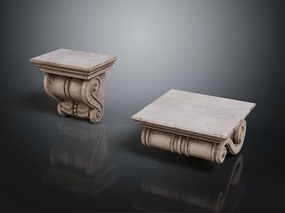 Ornamental Classical Stone Capitals With Intricate Carved Details And Square Tops 3d model