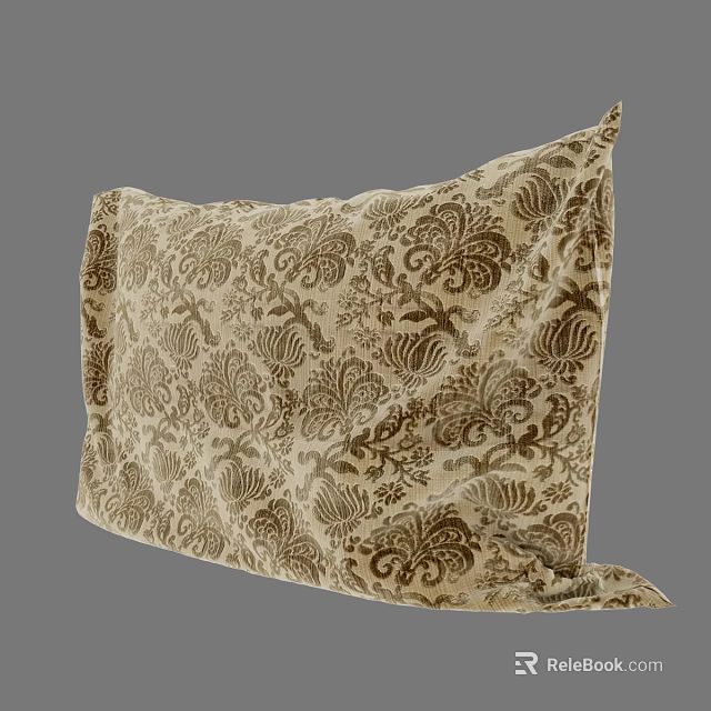 Elegant Vintage Velvet Pillow With Beige Background And Brown Ornate Scroll Patterns 3d model