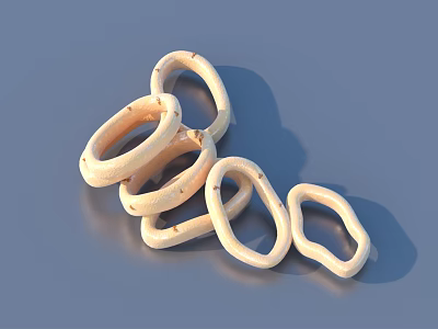 Fresh Light Brown Bagels Stacked On Blue Surface With Soft Texture 3d model