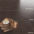 Herringbone and Linear Wooden Flooring Design With Coffee Cup Book And Glass Container