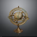 Vintage Globe Decorative Piece with Bronze Stand and Metal Rings