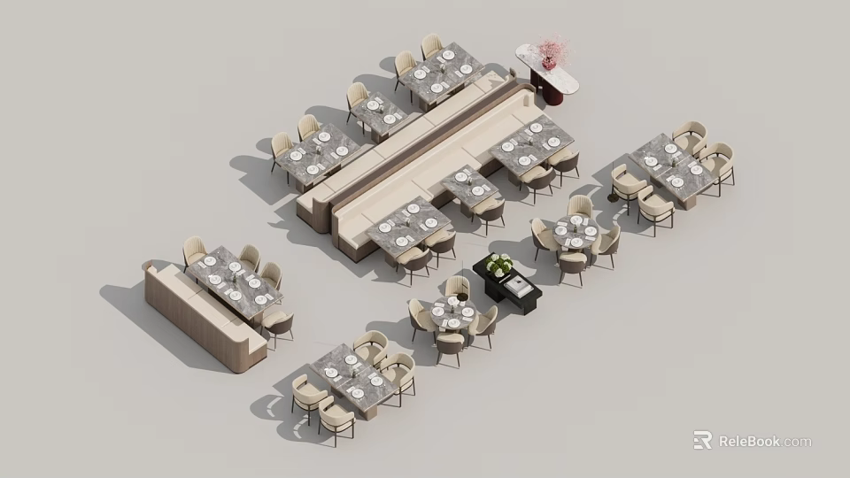 Restaurant Interior With Multiple Table And Chair Sets Arranged For Dining 3d model