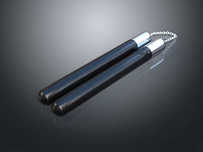 Daily Life Essential Black Nunchucks With Silver Chain And Smooth Grip 3d model