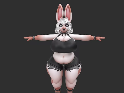 Anthropomorphic Rabbit Character With Curvy Figure Black Outfit Choker And Bracelets 3d model