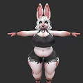 Anthropomorphic Rabbit Character With Curvy Figure Black Outfit Choker And Bracelets