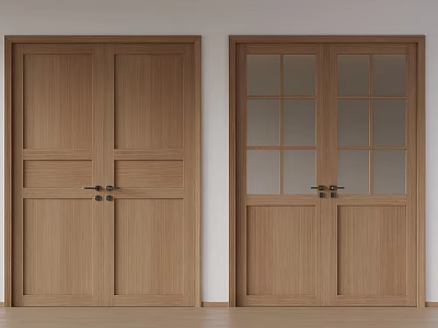 Wooden Double Doors With Glass Panes And Solid Panel Design For Home Interior 3d model