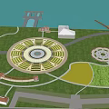 Waterfront Landscape Design With Green Spaces Walking Paths Circular Lawns And Water Features