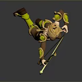 A Woman Archer in Brown Outfit Holding Bow and Arrow Leaping with Green Boots
