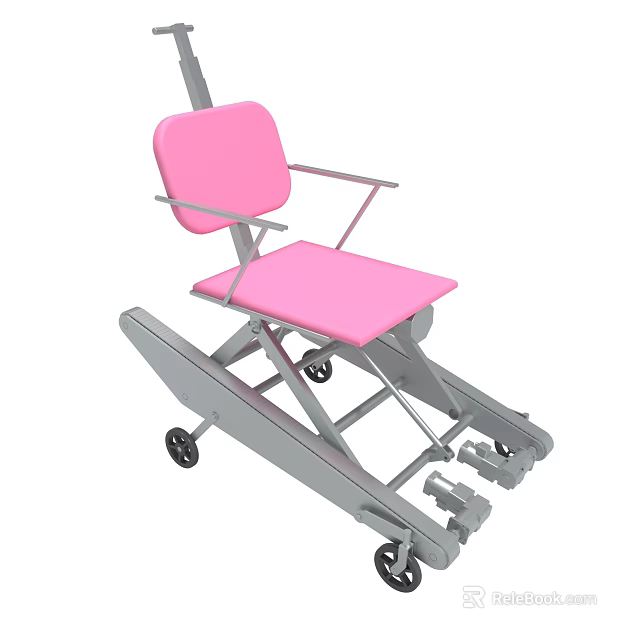 Pink Cushioned Medical Mobile Seat With Metal Frame And Ramp Wheels 3d model 