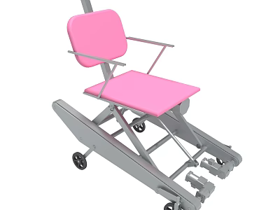 Pink Cushioned Medical Mobile Seat With Metal Frame And Ramp Wheels 3d model