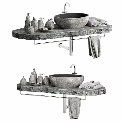 Stylish Marble Bathroom Vanity With Countertop Basin Towels And Toiletries 3d model
