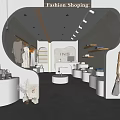Minimalist Fashion Boutique with Hanging Clothes Mannequin White Display Stands and Pampas Grass Decor